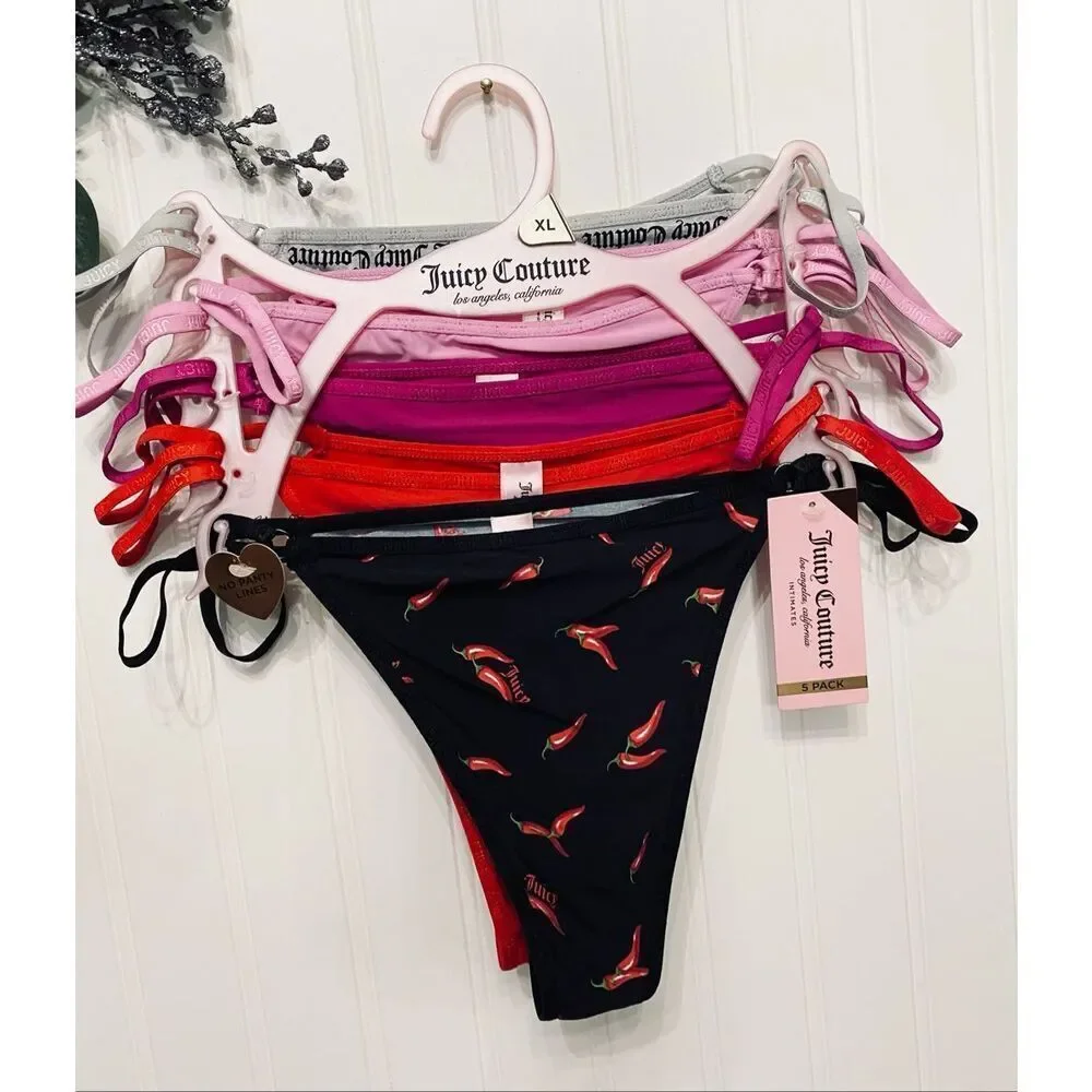 Juicy Couture Thong Panty Underwear Valentines Day Womens 5 Piece Set Sz XL